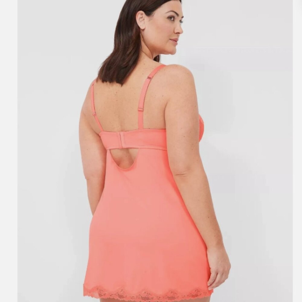 Cacique Vibrant Orange/Pink Lace Nightgown Slip - Size 42DDD - Picture 2 of 8